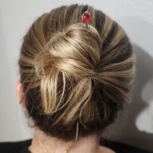 Caged 5/16" Round Red Glass and 5" Steel Hair Stick